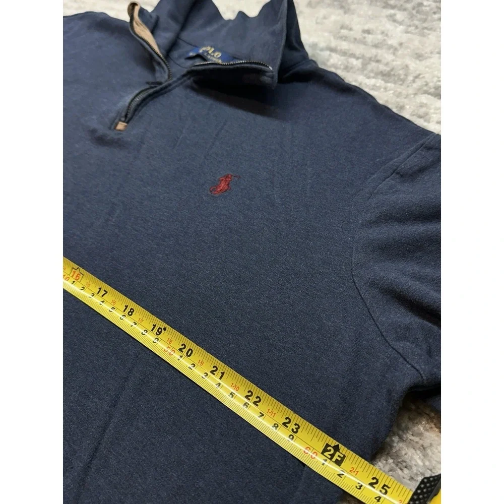 Polo Ralph Lauren Mens Sweater Size Medium Large Navy‎ Suede 1/4 Zip Tennis Pony